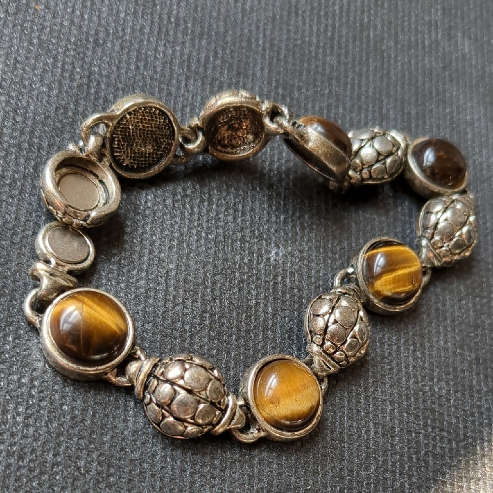 Turtle Shell Silver and Brown Bracelet - Picture 2 of 2